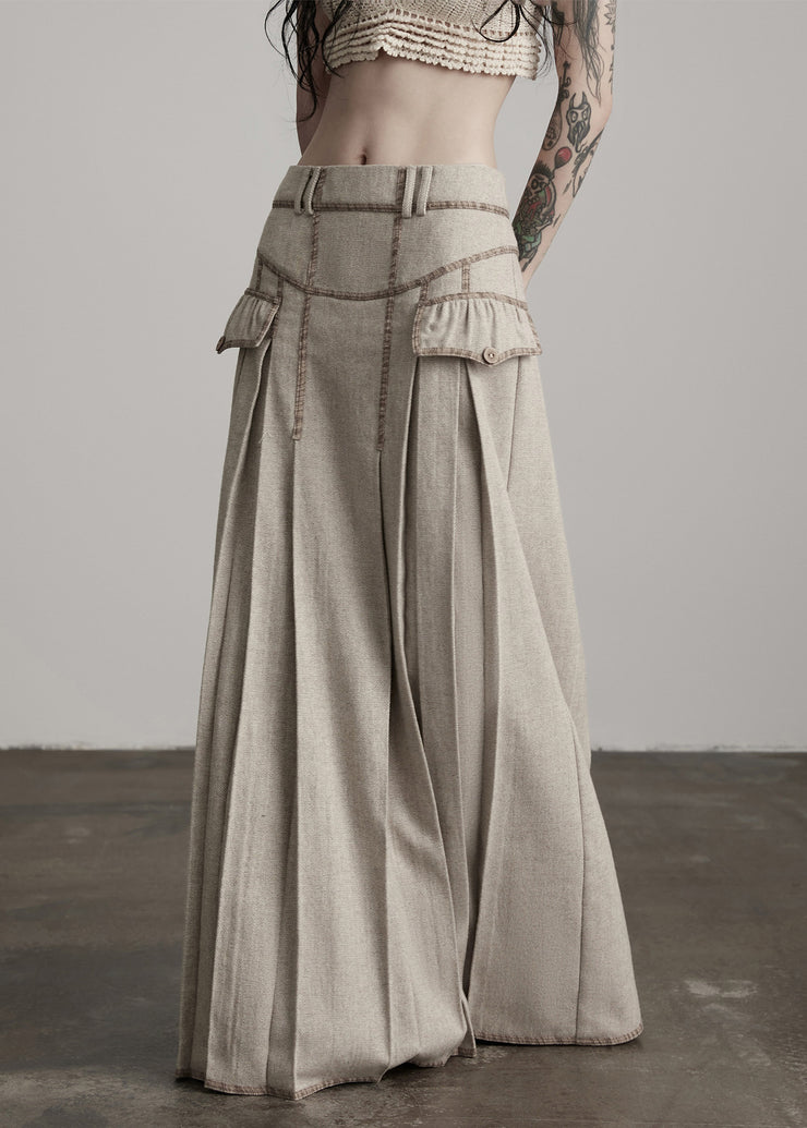 Fashion Apricot Wrinkled High Waist Patchwork Woolen Skirts Winter