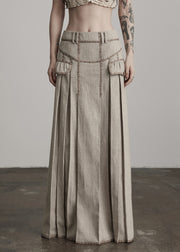 Fashion Apricot Wrinkled High Waist Patchwork Woolen Skirts Winter