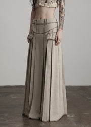 Fashion Apricot Wrinkled High Waist Patchwork Woolen Skirts Winter