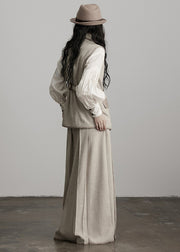 Fashion Apricot Wrinkled High Waist Patchwork Woolen Skirts Winter