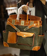 Fashion Army Green Patchwork Pockets Leather Men Tote Handbag