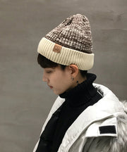 Fashion Beige Men Knit Warm Fleece Bonnie Hat