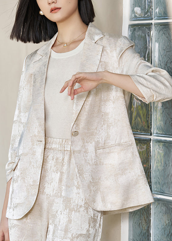 Fashion Beige Notched Tie Dye Linen Coats Fall
