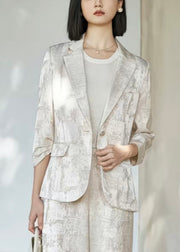 Fashion Beige Notched Tie Dye Linen Coats Fall