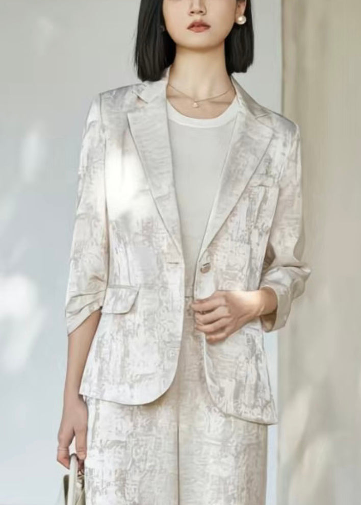 Fashion Beige Notched Tie Dye Linen Coats Fall