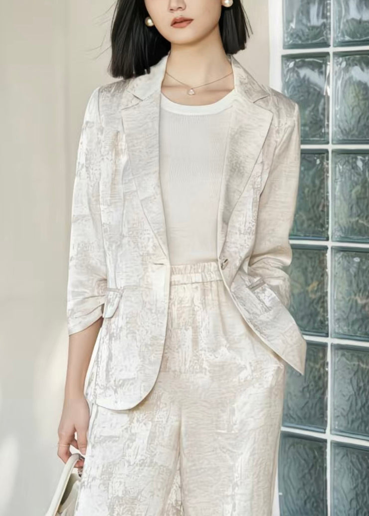 Fashion Beige Notched Tie Dye Linen Coats Fall