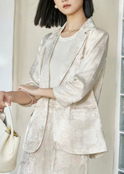 Fashion Beige Notched Tie Dye Linen Coats Fall