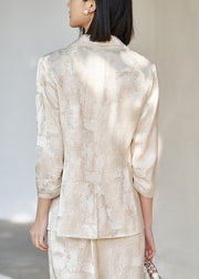 Fashion Beige Notched Tie Dye Linen Coats Fall