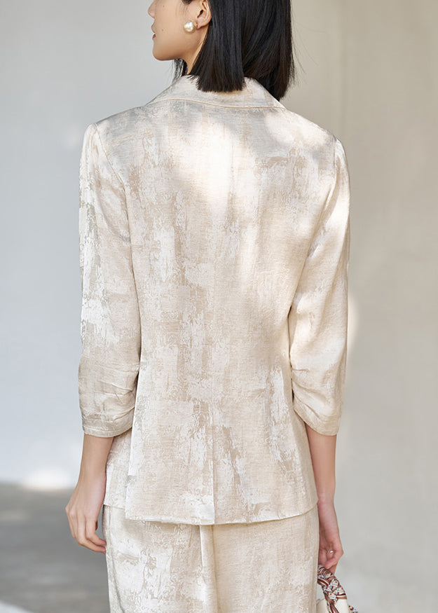 Fashion Beige Notched Tie Dye Linen Coats Fall