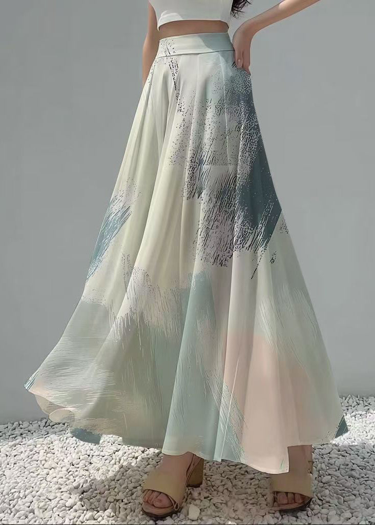Fashion Beige Print Exra Large Hem Chiffon Skirts Summer
