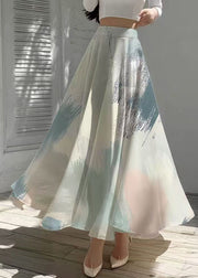 Fashion Beige Print Exra Large Hem Chiffon Skirts Summer