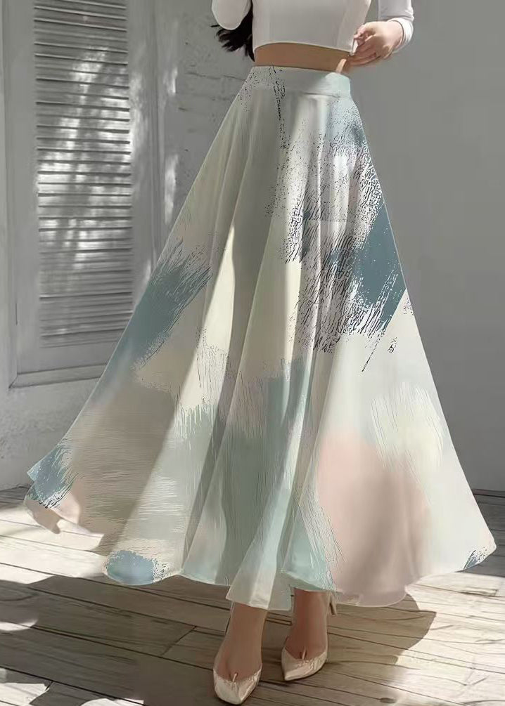Fashion Beige Print Exra Large Hem Chiffon Skirts Summer