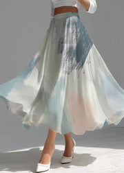 Fashion Beige Print Exra Large Hem Chiffon Skirts Summer