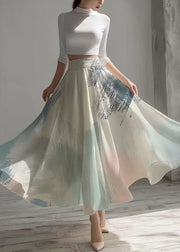 Fashion Beige Print Exra Large Hem Chiffon Skirts Summer