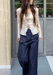 Fashion Beige V Neck Embroidered Cotton Top Fall