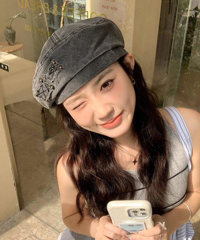 Fashion Beige Versatile Denim Beret Hat