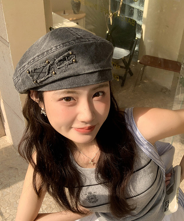 Fashion Beige Versatile Denim Beret Hat