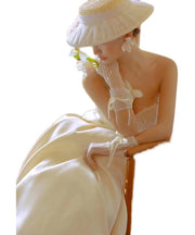 Fashion Beige Wrinkled Tulle Straw Woven Cloche Hat