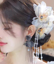 Fashion Black Acrylic Crystal Butterfly Tassel Hairpin