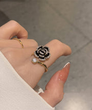Fashion Black Alloy Zircon Camellia Rings