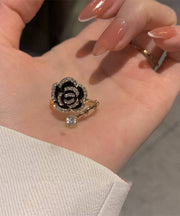 Fashion Black Alloy Zircon Camellia Rings
