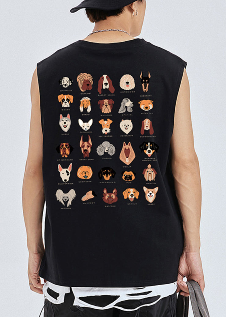 Fashion Black Animal Print Cotton Men Tank Sleeveless