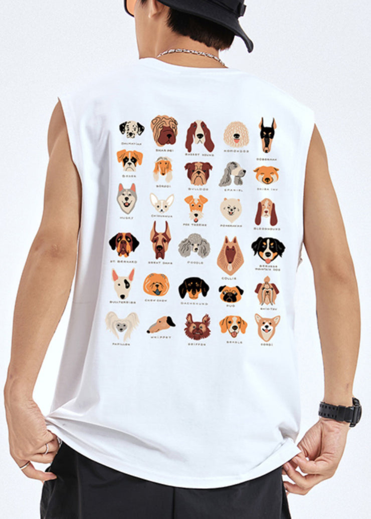 Fashion Black Animal Print Cotton Men Tank Sleeveless