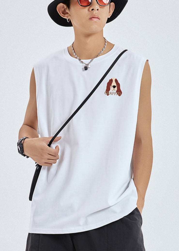 Fashion Black Animal Print Cotton Men Tank Sleeveless