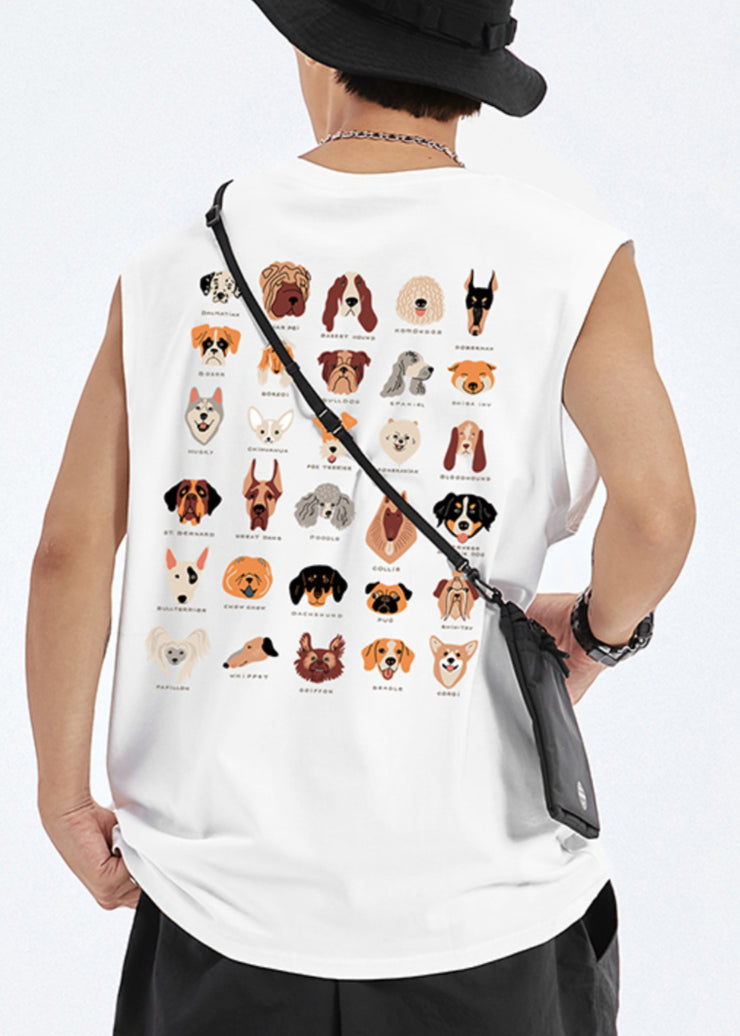 Fashion Black Animal Print Cotton Men Tank Sleeveless