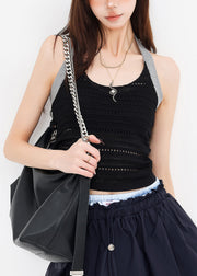 Fashion Black Backless Halter Knit Tank Top Summer