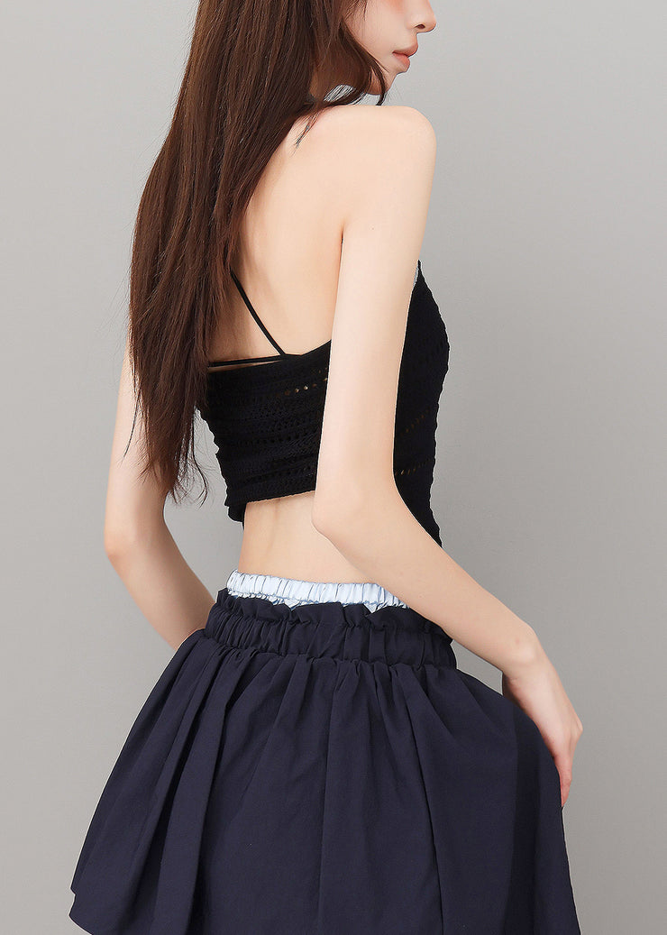 Fashion Black Backless Halter Knit Tank Top Summer