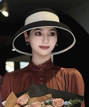 Fashion Black Bow Straw Woven Bucket Hat