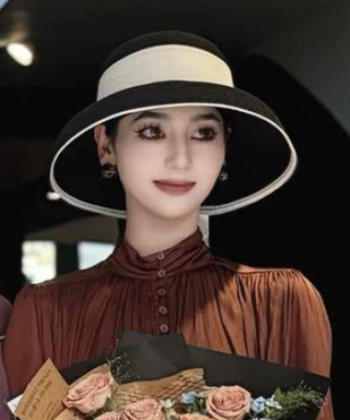 Fashion Black Bow Straw Woven Bucket Hat