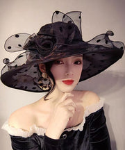 Fashion Black Breathable Organza Dot Flower Sun Hat