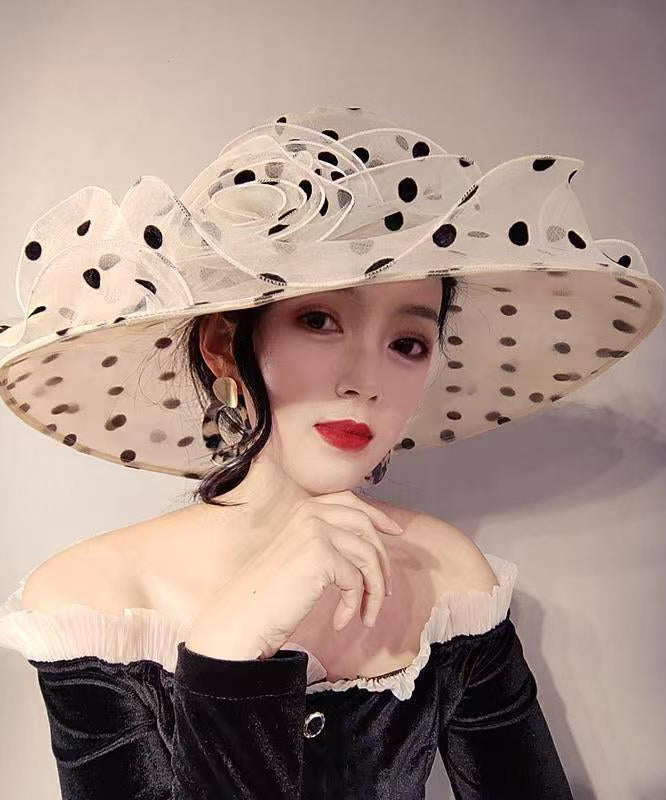 Fashion Black Breathable Organza Dot Flower Sun Hat