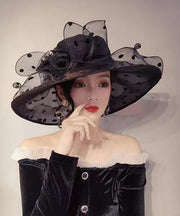 Fashion Black Breathable Organza Dot Flower Sun Hat