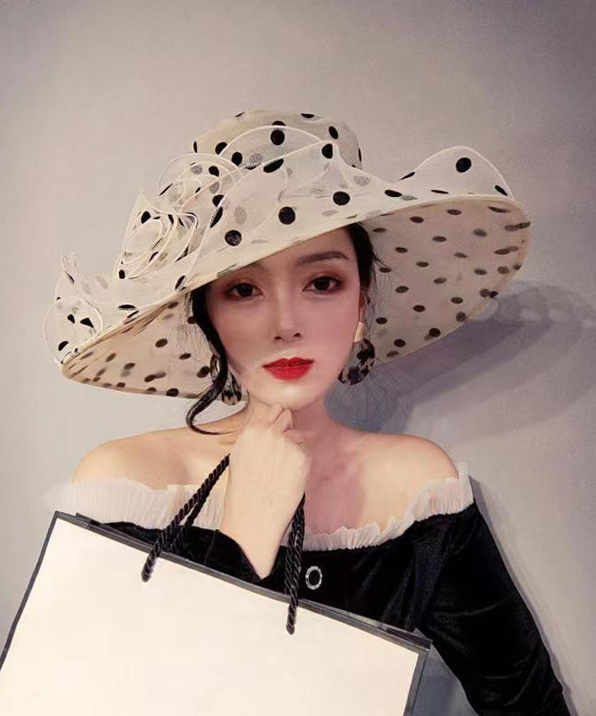 Fashion Black Breathable Organza Dot Flower Sun Hat