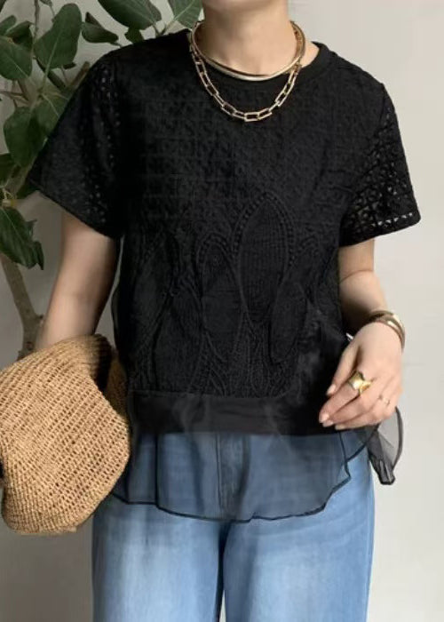 Fashion Black Embroideried Patchwork Tanks Summer