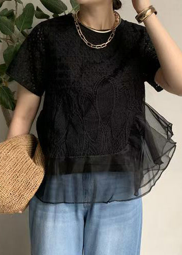Fashion Black Embroideried Patchwork Tanks Summer