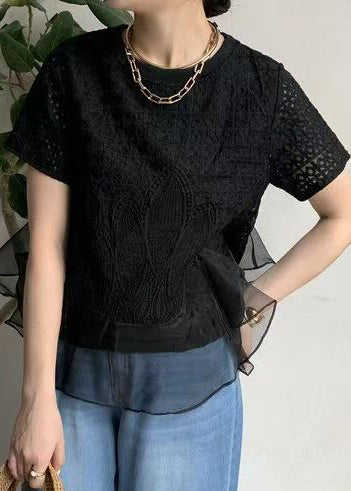 Fashion Black Embroideried Patchwork Tanks Summer