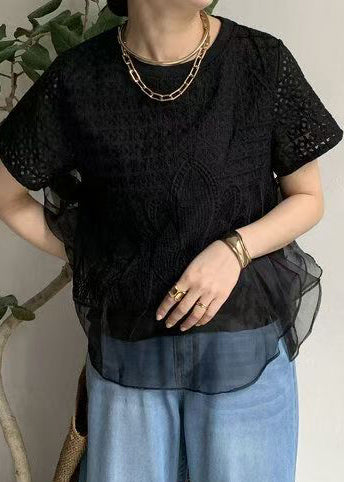 Fashion Black Embroideried Patchwork Tanks Summer