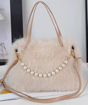 Fashion Black Faux Fur Bead Versatile Tote Handbag