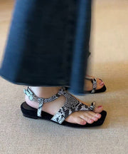 Fashion Black Faux Leather Flip Flops Flat Sandals Splicing