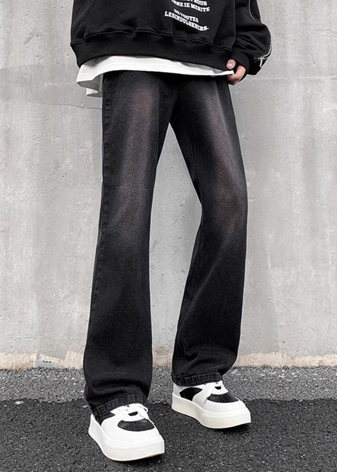 Fashion Black Gradient Pockets Denim Men Pants Bottoms Fall