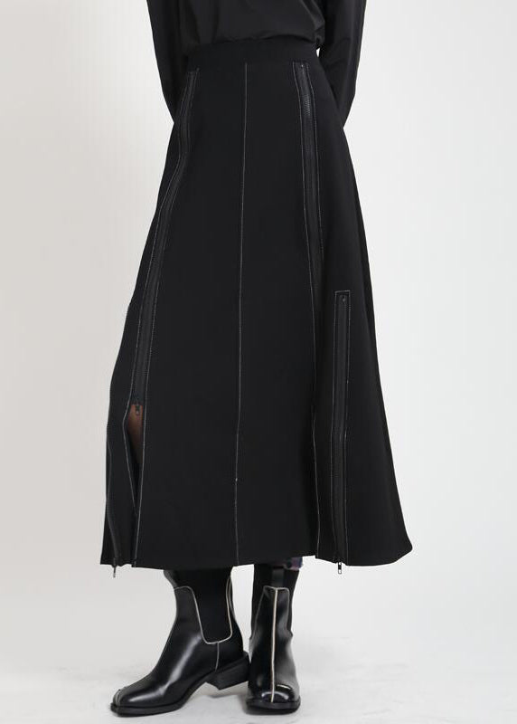 Fashion Black High Waist Side Open A Line Skirts Summe