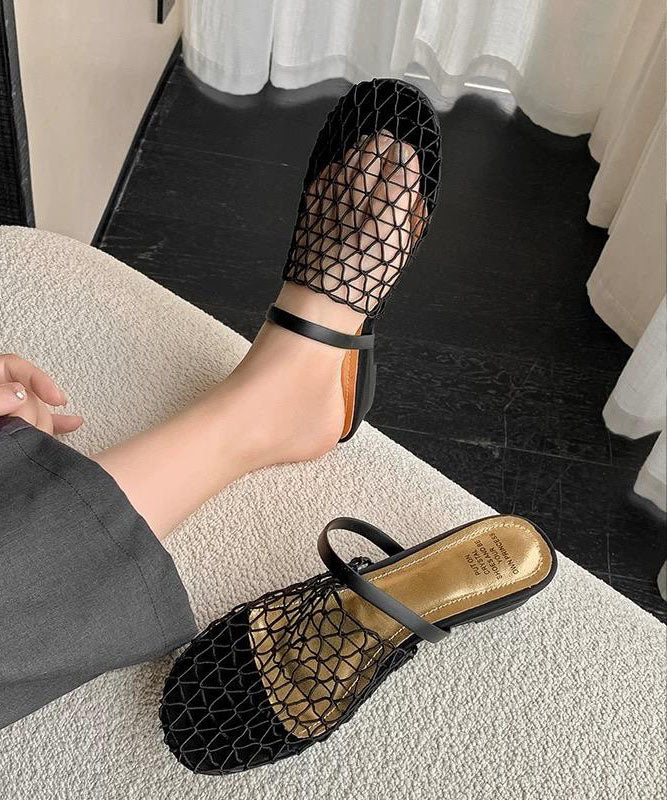 Fashion Black Hollow Out Breathable Splicing Slide Sandals