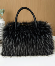 Fashion Black Large Capacity Raccoon Hair Tote Handbag