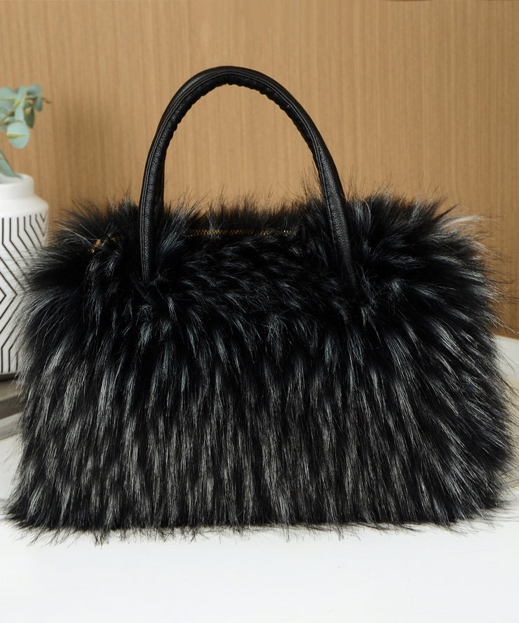 Fashion Black Large Capacity Raccoon Hair Tote Handbag