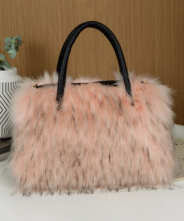 Fashion Black Large Capacity Raccoon Hair Tote Handbag