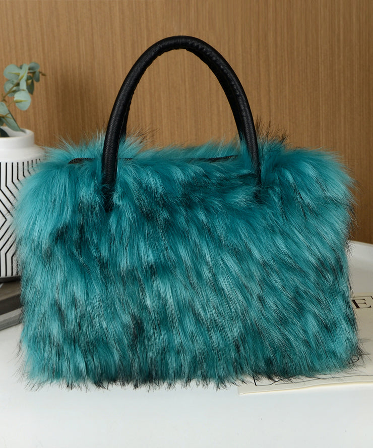 Fashion Black Large Capacity Raccoon Hair Tote Handbag